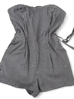 Dynamite Black & White Gingham Strapless Romper